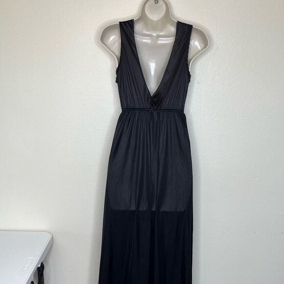 Vintage Texsheen Black Lace Nylon Long Nightgown Peignoir Chemise Women Small - Picture 14 of 14